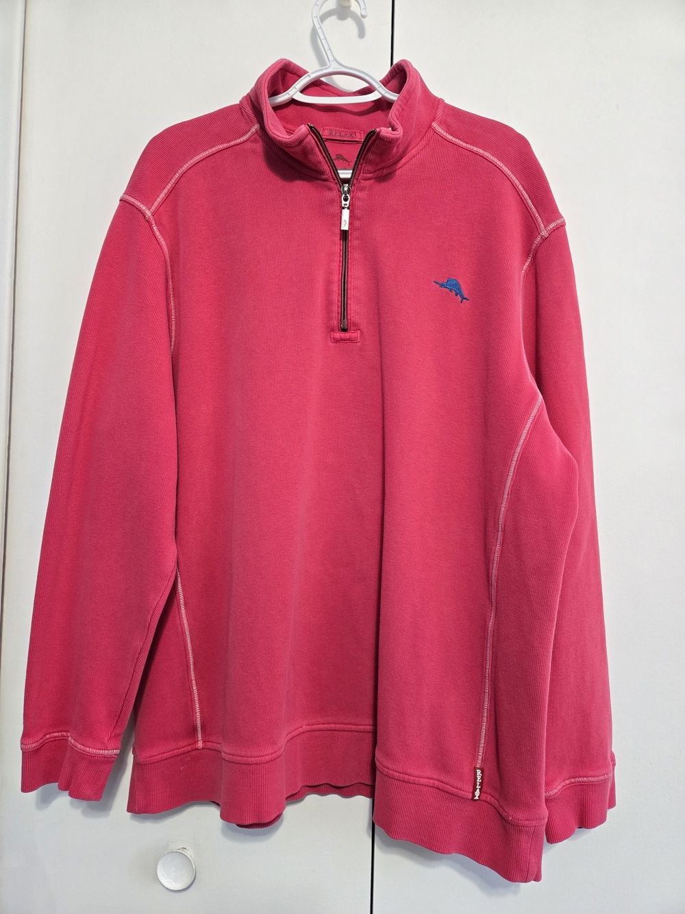 Tommy Bahama Relax 2XL Pink 1/4 Zip Sweatshirt Pullover Cotton‎ Men's